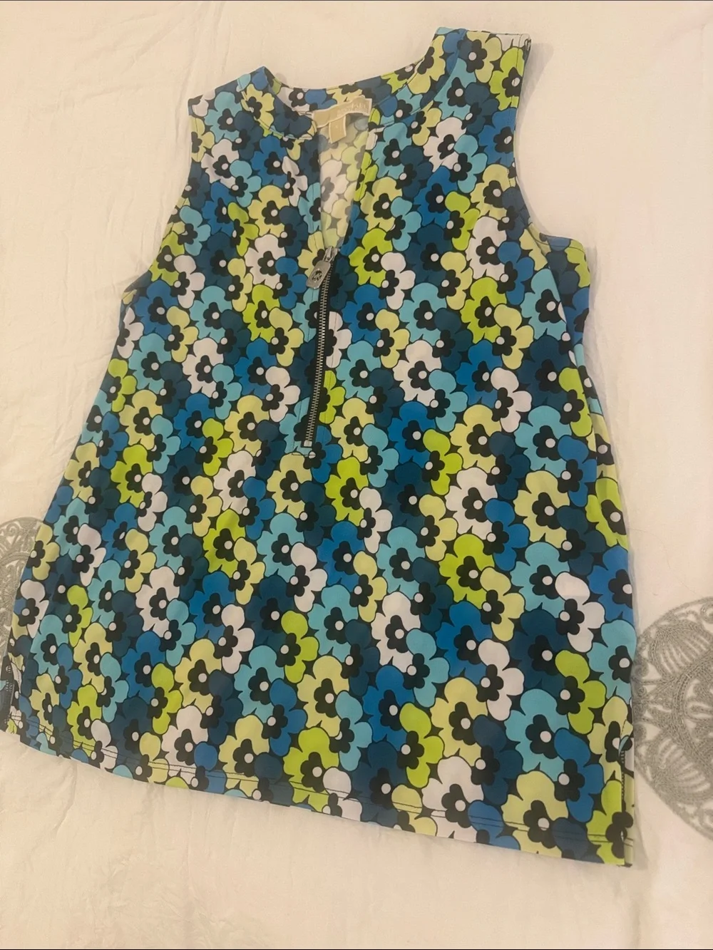 Michael Kors Blue, Lime & White Floral Tank Top